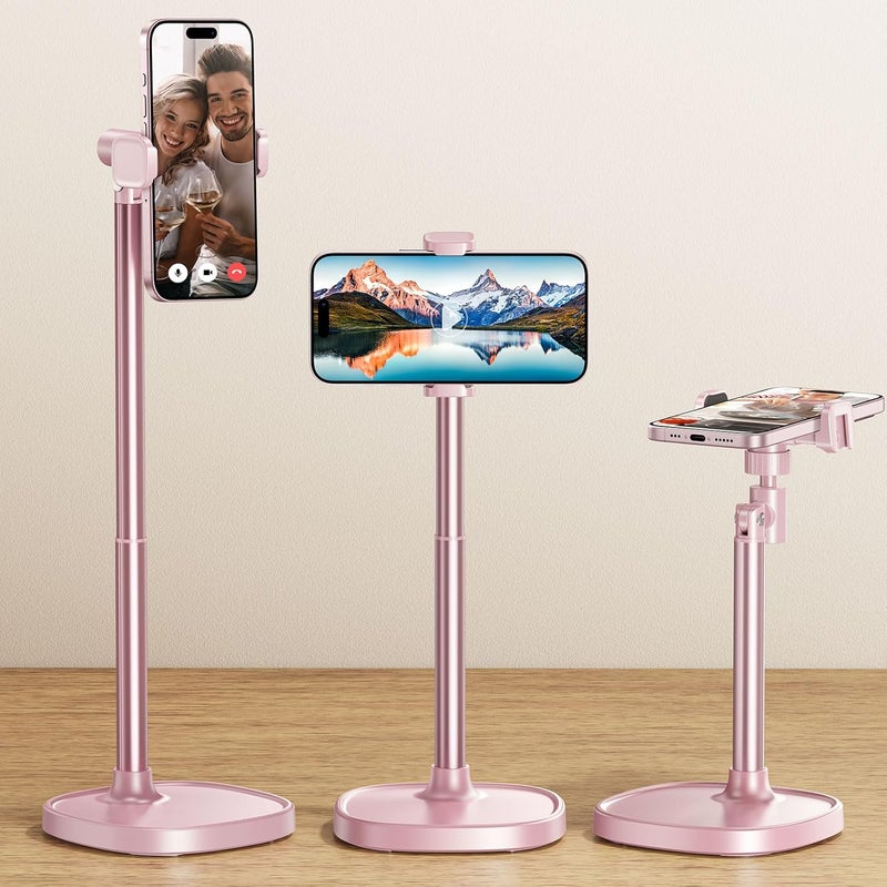 DIMONCOAT Cell Phone Stand for Desk, Stocking Stuffers Gifts for Teens Girls Boys Adults，Phone Holder Angle Height Adjustable, Aluminum Alloy Universal iPhone Stand for iPhone 17 16 15 Pro Max -Pink - Image 1